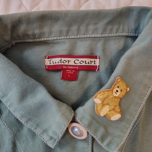 Tudor Court Embroidered Green Jean Jacket Size L - Picture 2 of 8